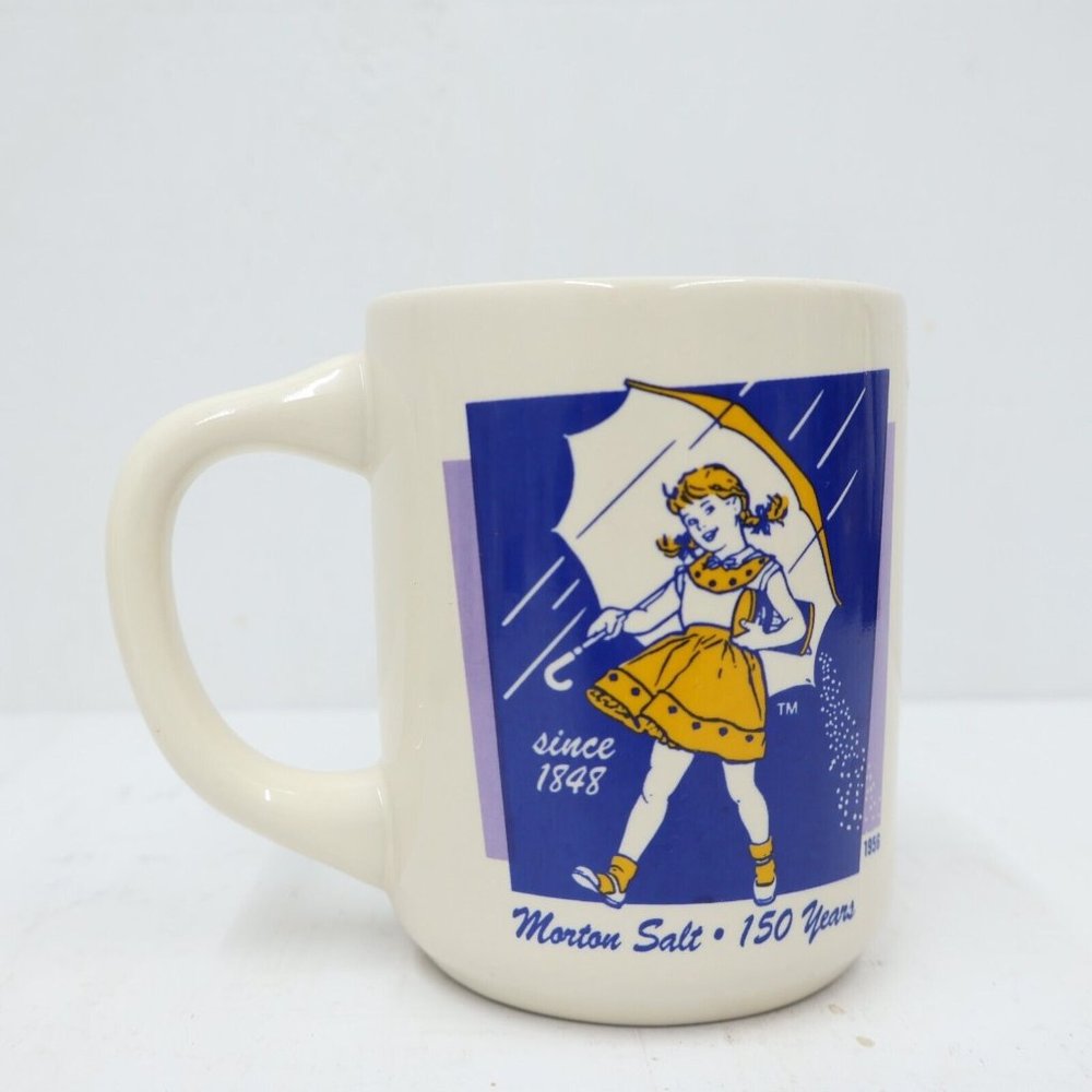2/$20 Vintage 1956 Design Morton Salt Girl Coffee Mug Cup 150 Year Anniversary